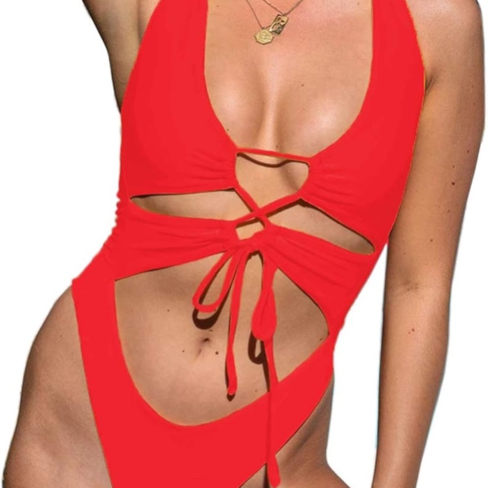 Vibrant Red Cutout Swimsuit